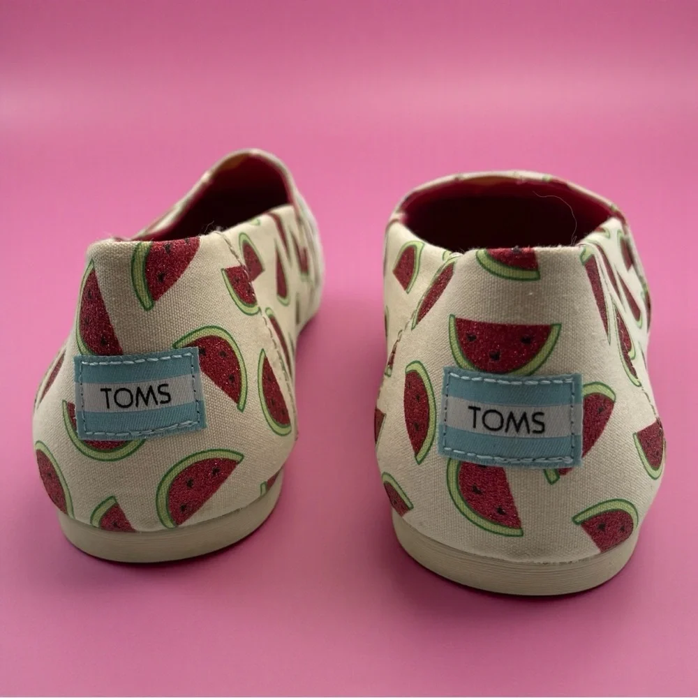 TOMS Watermelon Print Alpargata Natural Glitter Shoes Women's Size 12
